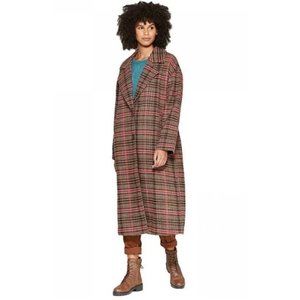 Wild Fable Brown Pink Plaid Overcoat Size S